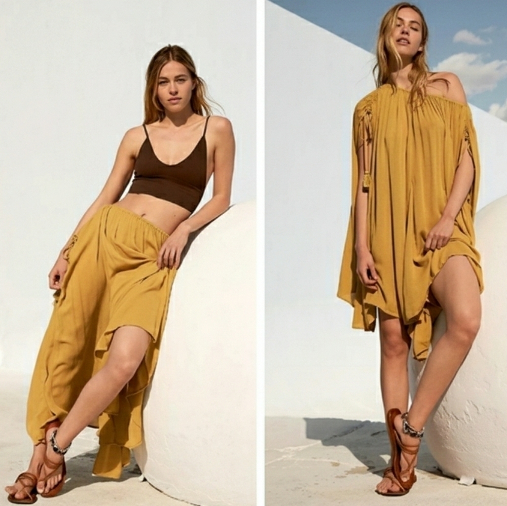 Free People Celeste Convertible Tunic / Skirt In Mossy Gold